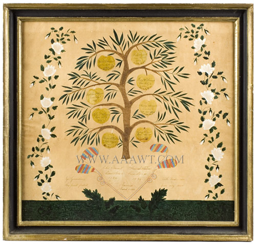 Family Record, Schoolgirl Watercolor, Family Tree within Landscape
Clement family record
Circa 1820, entire view